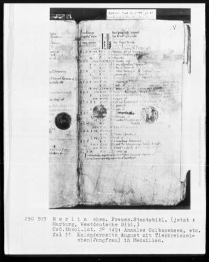 Annales Colbazenses (Kloster Colbaz), Calendarius ecclesiasticum, Sermones Mauricii episcopus Parisiensis — Annales Colbacenses und Calendarius ecclesiasticum, Folio 1 recto - 33 verso — ---, Folio ---Tierkreiszeichen Jungfrau, Folio 31recto