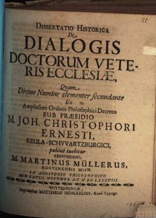 Diss. hist. de dialogis doctorum veteris ecclesiae