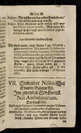 93-103, VII. Siebender Nisibitischer Stamm-Baums Ast. Im zweyten Stockwerck. Nisi Ambulatorium. Senatus Consultum.