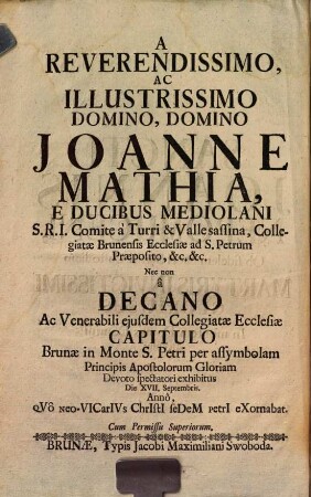 Sancti Joannis Nepomuceni ... gloriosus ... in montem domus domini ascensus