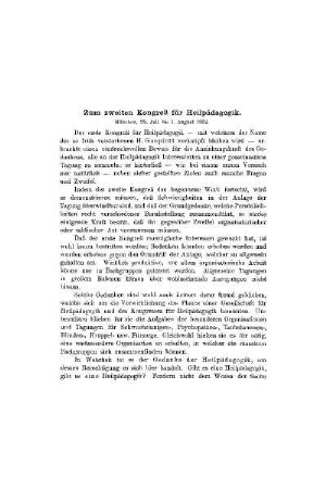 Zum zweiten Kongreß für Heilpädagogik : München, 29. Juli bis 1. August 1924
