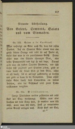 Neunte Abtheilung. Von Gelees, Compots, Salats und vom Einmachen