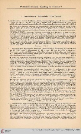 1. Handschriften - Inkunabeln - Alte Drucke (Nr. 1 - 85)