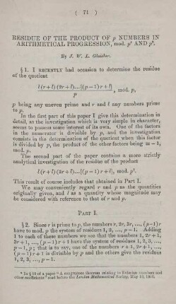 Residue of the product of p numbers in arithmetical progression, mod. ... .