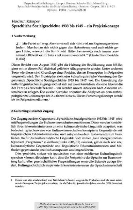 Sprachliche Sozialgeschichte 1933 bis 1945 - ein Projektkonzept