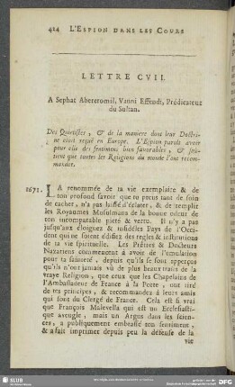 Lettre CVII [i.e. CIX]. A Sephat Abercromil, Vanni Effendi, Prédicateur du Sultan