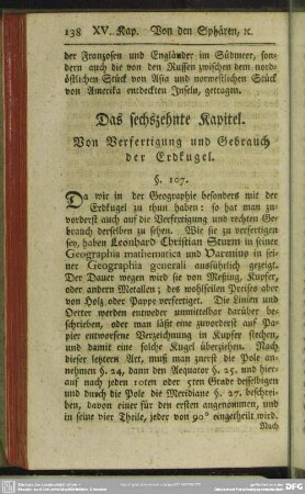Das sechszehnte Kapitel. Von Verfertigung und Gebrauch der Erdkugel