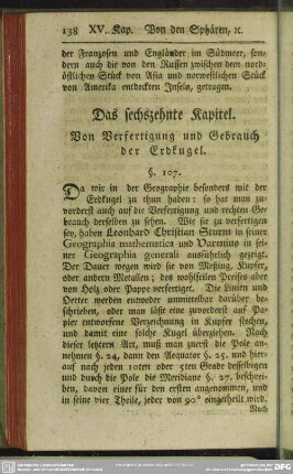 Das sechszehnte Kapitel. Von Verfertigung und Gebrauch der Erdkugel