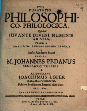 Disputatio philosophico-philologica