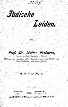 Jüdische Leiden / von Walter Pohlmann