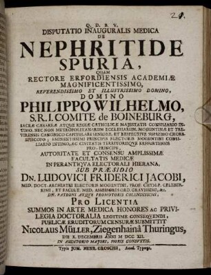 Disputatio Inauguralis Medica De Nephritide Spuria