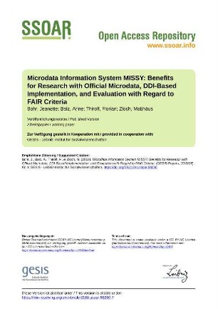 Microdata Information System MISSY: Benefits for Research with Official Microdata, DDI-Based Implementation, and Evaluation with Regard to FAIR Criteria