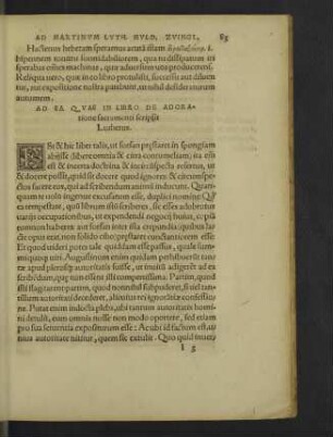Ad ea quae in libro de Adoratione sacramenti scripsit Lutherus.