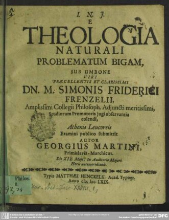 E theologia naturali problematum bigam