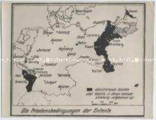 Karte des Deutschen Reiches mit den im Versailler Vertrag vorgesehenen Gebietsabtretungen