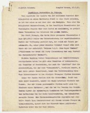 Maschinenschriftliches Typoskript von Erich Salomon zur Republican Conventions in Chicago