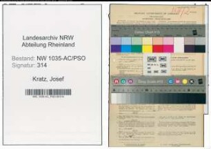 Entnazifizierung Josef Kratz , geb. 08.09.1894 (Bergmann)