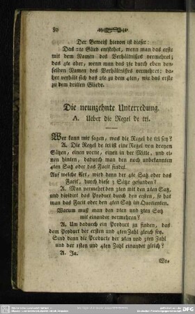 Die neunzehnte Unterredung. A. Ueber die Regel de tri