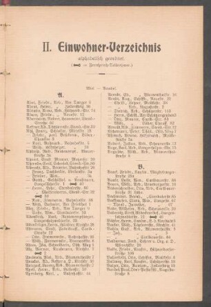 II. Alphabetisches Einwohner-Verzeichnis