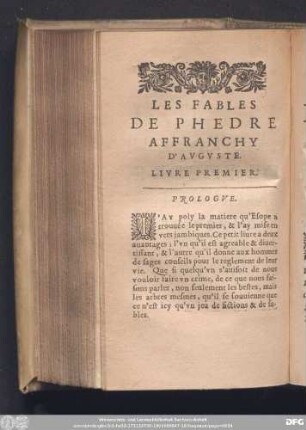 Les Fables De Phedre Affranchy D'Auguste. Livre Premiere.