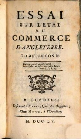 Essai Sur L'État Du Commerce D'Angleterre, 2