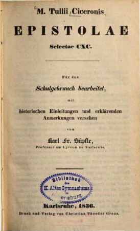 M. Tulli Ciceronis Epistolae selectae CXC