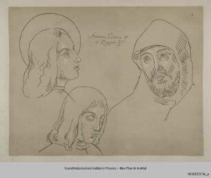 Kopf des Heiligen Benedikts und weiterer Figuren (nach den Fresken im Kreuzgang von SS Severino in Neapel)