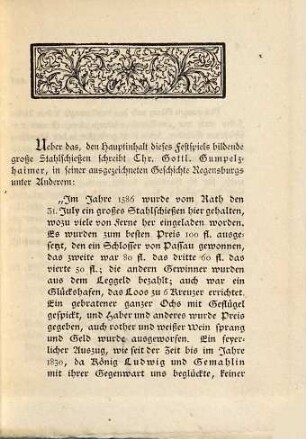 Festspiel aufgeführt beim Armbrust-Schießen der Gesellschaft zum großen Stahl in Regensburg ... 1883