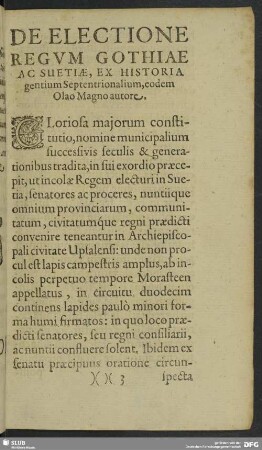 De Electione Regum Gothiae Ac Suetiae, Ex Historia gentium Septentrionalium, eodem Olao Magno autore