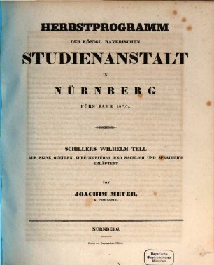 Herbstprogramm der Königl. Bayerischen Studienanstalt in Nürnberg : für's Jahr .... 1839/40