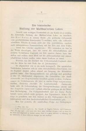 § 3. Die historische Stellung der Malthus'schen Lehre.