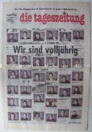 "die tagesgeszeitung" u.a. zum 18jährigen Bestehen der Zeitung und zur Diskussion um das Holocaust-Mahnmal in Berlin