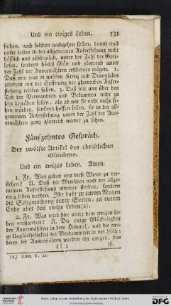 Fünfzehntes Gespräch: Der zwölfte Artikel des christlichen Glaubens