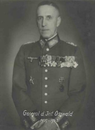 Erwin Osswald, General der Infanterie, stellvertretender Kommandeur und Befehlshaber im Wehrkreis V, 1939 in Uniform und Orden, Brustbild in Halbprofil