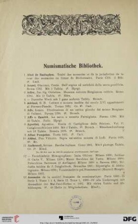 Numismatische Bibliothek (Nr. 1-456)