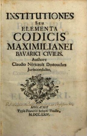 Institutiones Seu Elementa Codicis Maximilianei Bavarici Civilis