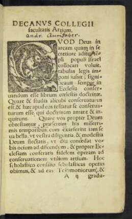 Decanus Collegii facultatis Artium.