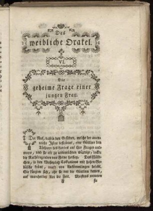 VI. Die geheime Frage einer jungen Frau.