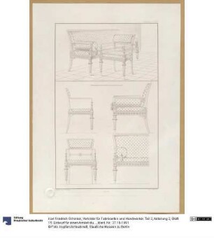 Vorbilder für Fabrikanten und Handwerker. Teil 2, Abteilung 2, Blatt 15: Entwurf für einen Armlehstuhl und ein Sofa