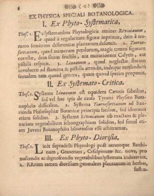 Ex physica speciali botanologica.
