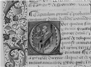 Galeanos am Pult mit Tintenfaß u. Schreibzeugbehälter, 15. Jh.