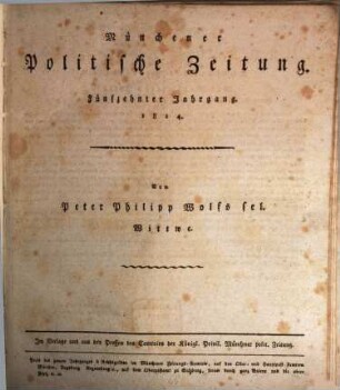 Münchener politische Zeitung : mit allerhöchstem Privilegium. 1814 = Jg. 15