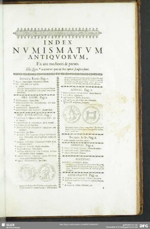 Index Numismatum Antiquorum, Ex aere mediocri & paruo