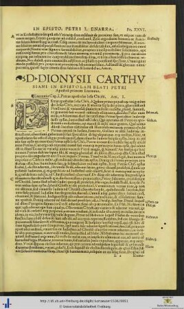 D. Dionysii In Epistolam Beati Petri primam Enarratio
