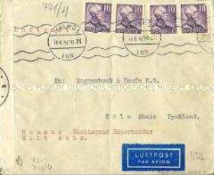 Kuvert eines Geschäftsbriefes aus Schweden an eine Firma in Köln