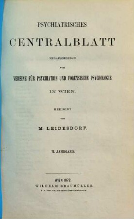 Psychiatrisches Centralblatt. 2. 1872