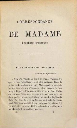 Correspondance de Madame Duchesse d'Orléans : Extraite des lettres publiées par M. de Ranke et M. Holland. Traduction et notes par Ernest Jaeglé, 2