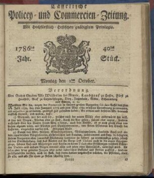 40tes Stueck, Montag den 2ten October. 1786