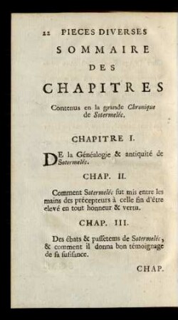 Sommaire Des Chapitres Contenus en la grande Chronique de Soterleléc.