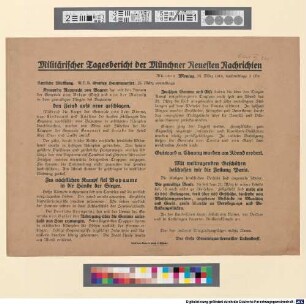 Militärischer Tagesbericht der Münchner Neuesten Nachrichten, München, Montag, 25. März 1918, nachmittags 2 Uhr : Amtliche Meldung. W.T.B. Großes Hauptquartier, 25. März vormittags ; Kronprinz Rupprecht von Bayern hat mit den Armeen der Generale von Below (Otto) und von der Marwitz in dem gewaltigen Ringen bei Bapaume den Feind aufs neue geschlagen ...